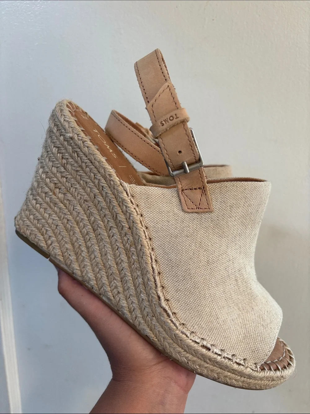 Toms Natural Canvas Espadrille Wedge Sandals